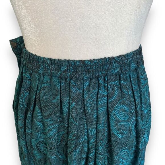 Vintage 90s Pleated Maxi Skirt Turquoise Blue Black Paisley Print Textured 6 - Picture 5 of 9